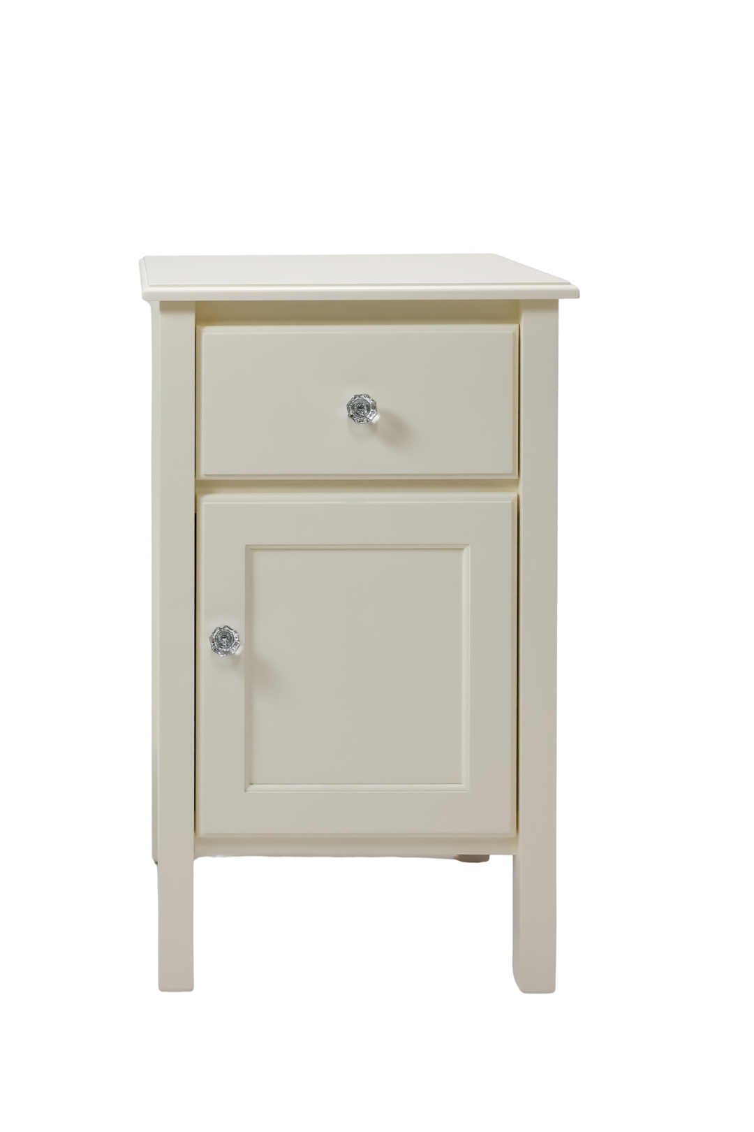 Bedside Cabinet with Smooth Panels and Crystal Knobs in Milkweed