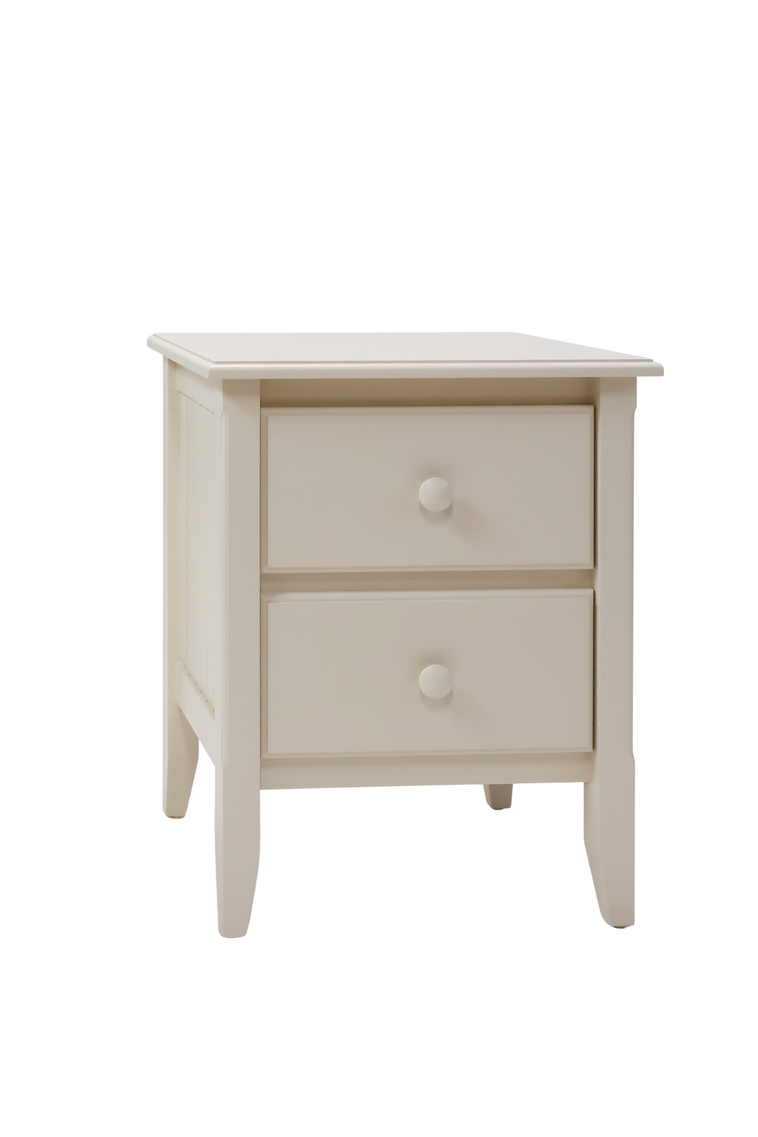 2-Drawer Nightstand with Beadboard Panels and Small Mushroom Knobs in Hammock