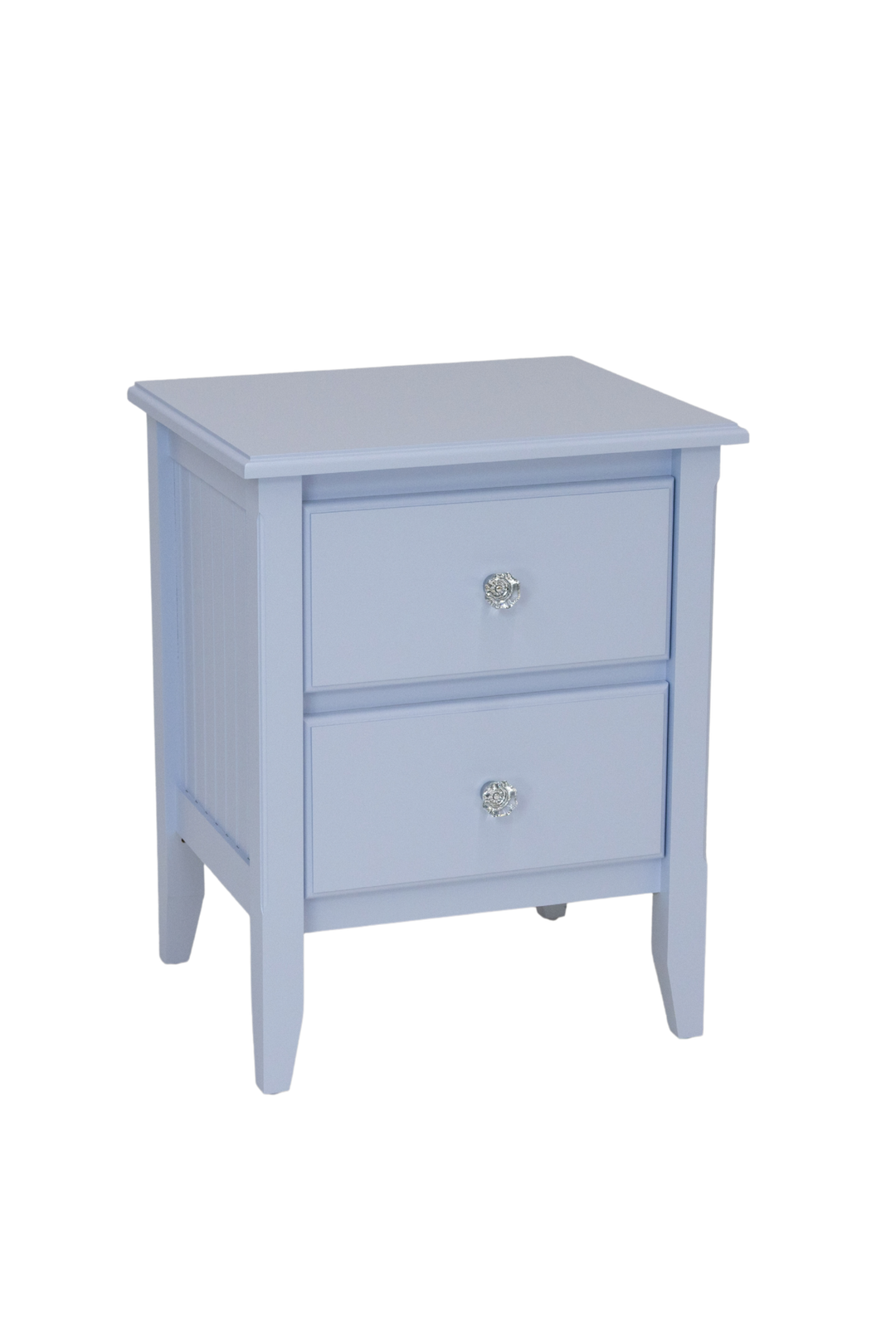 2-Drawer Nightstand with Beadboard Panels and Crystal Knobs in Wisp