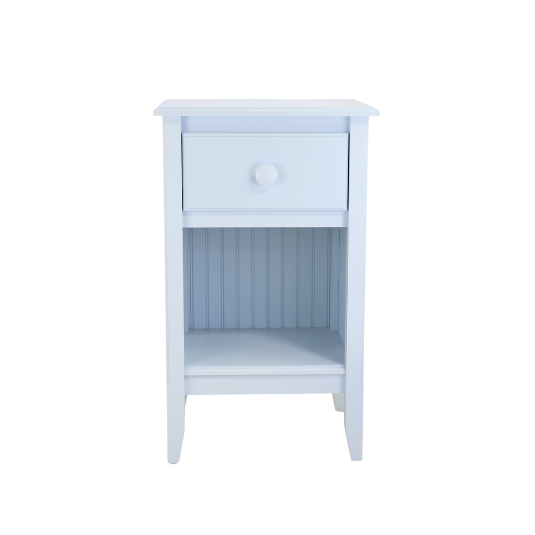 1-Drawer Nightstand in Wisp with Beadboard Panels and Large Mushroom Knob