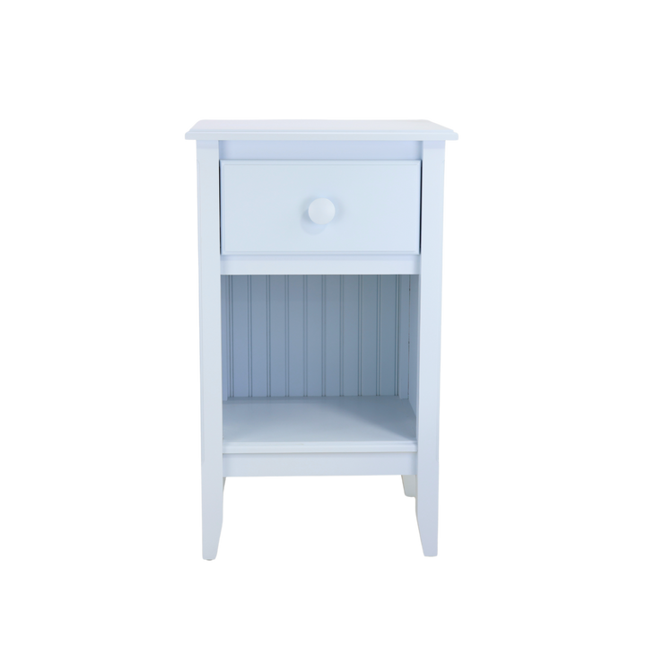 1-Drawer Nightstand in Wisp with Beadboard Panels and Large Mushroom Knob