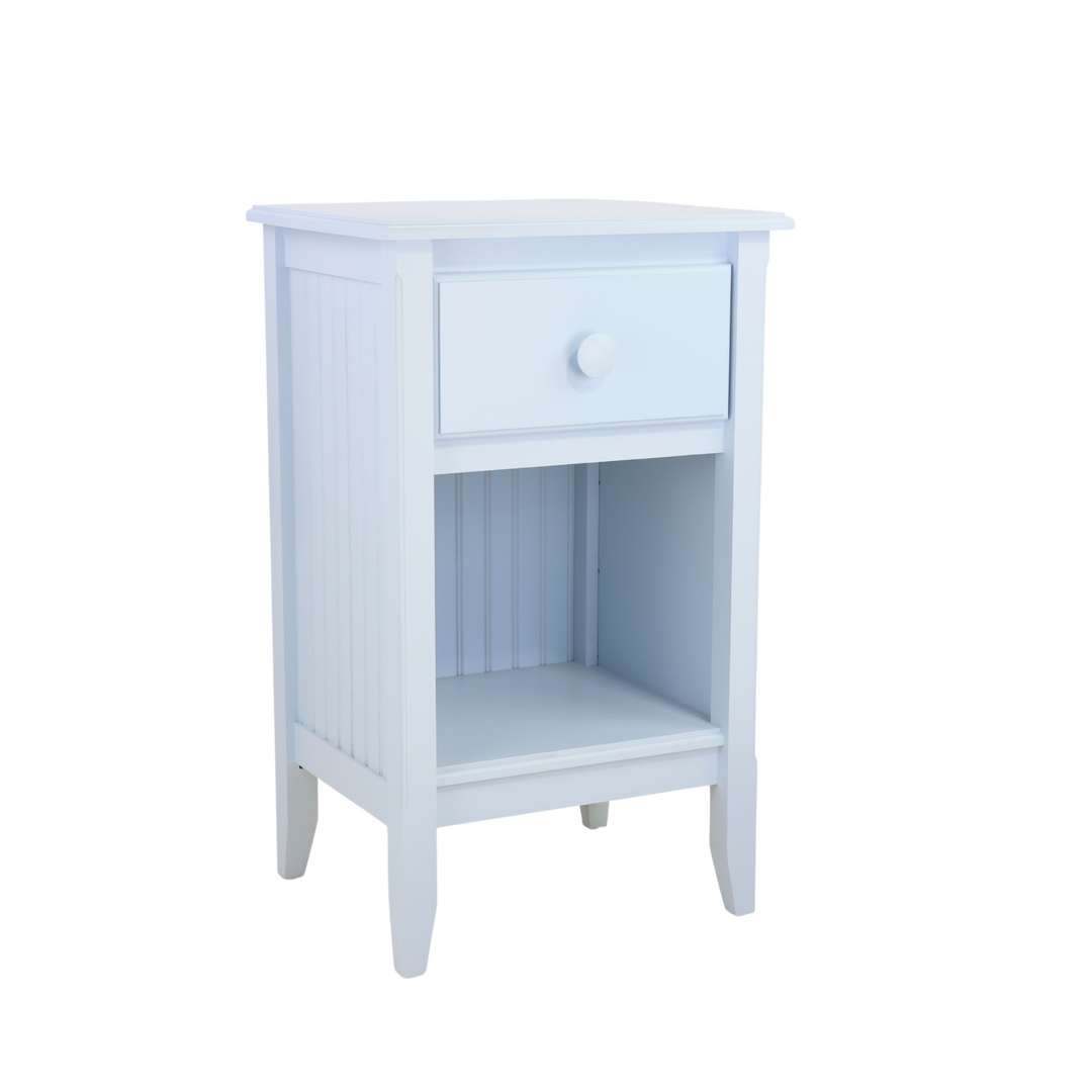 1-Drawer Nightstand in Wisp with Beadboard Panels and Large Mushroom Knob