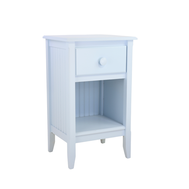 1-Drawer Nightstand in Wisp with Beadboard Panels and Large Mushroom Knob