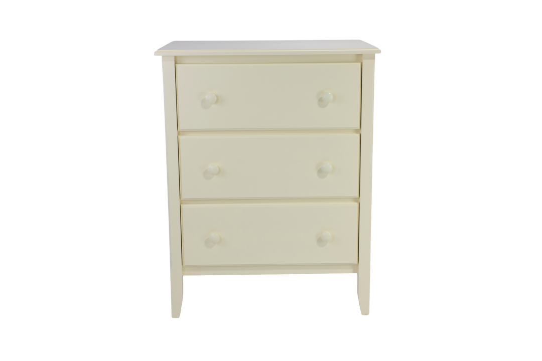 3-Drawer Chest with Beadboard Panels and Small Mushroom Knobs in Mead
