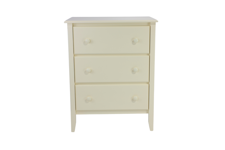 3-Drawer Chest with Beadboard Panels and Small Mushroom Knobs in Mead