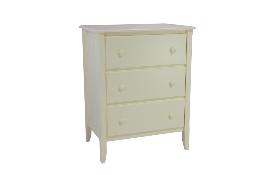 3-Drawer Chest with Beadboard Panels and Small Mushroom Knobs in Mead
