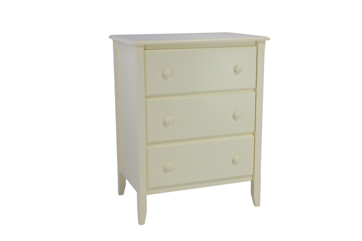 3-Drawer Chest with Beadboard Panels and Small Mushroom Knobs in Mead