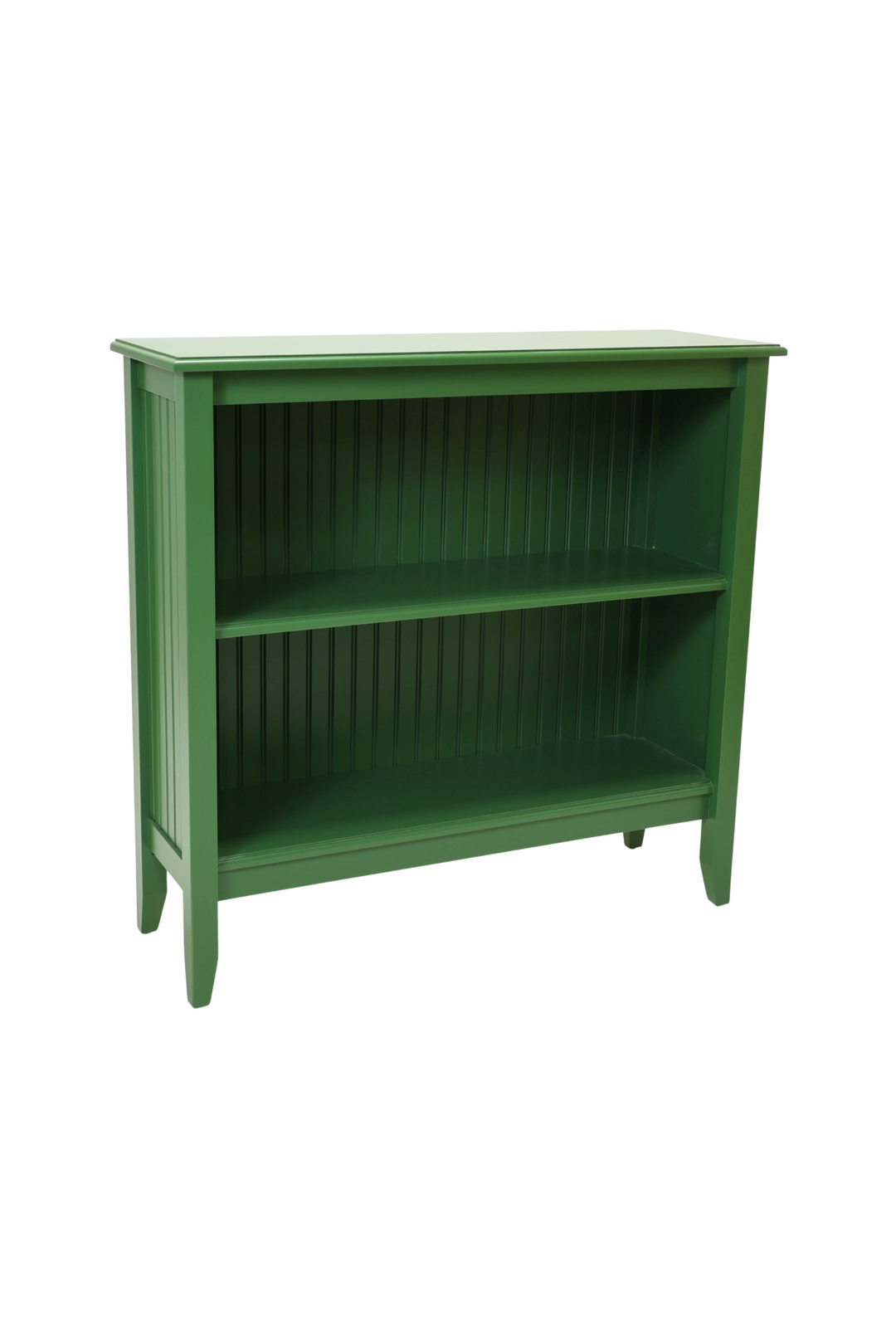 Low Wide Bookcase with 2-Fixed Shelves with Beadboard Panels in Pine
