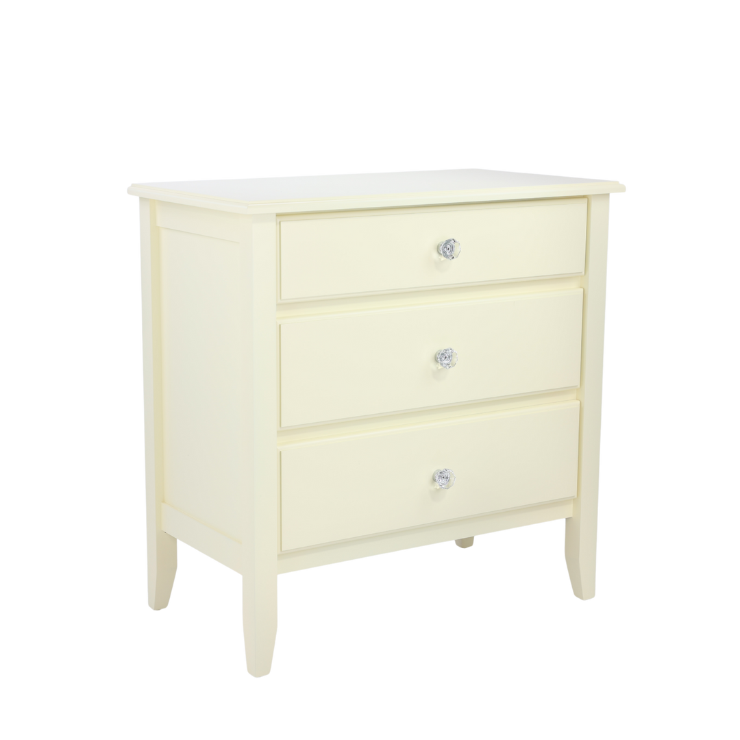3-Drawer Bedside Chest with Smooth Panels and Crystal Knobs in Mead