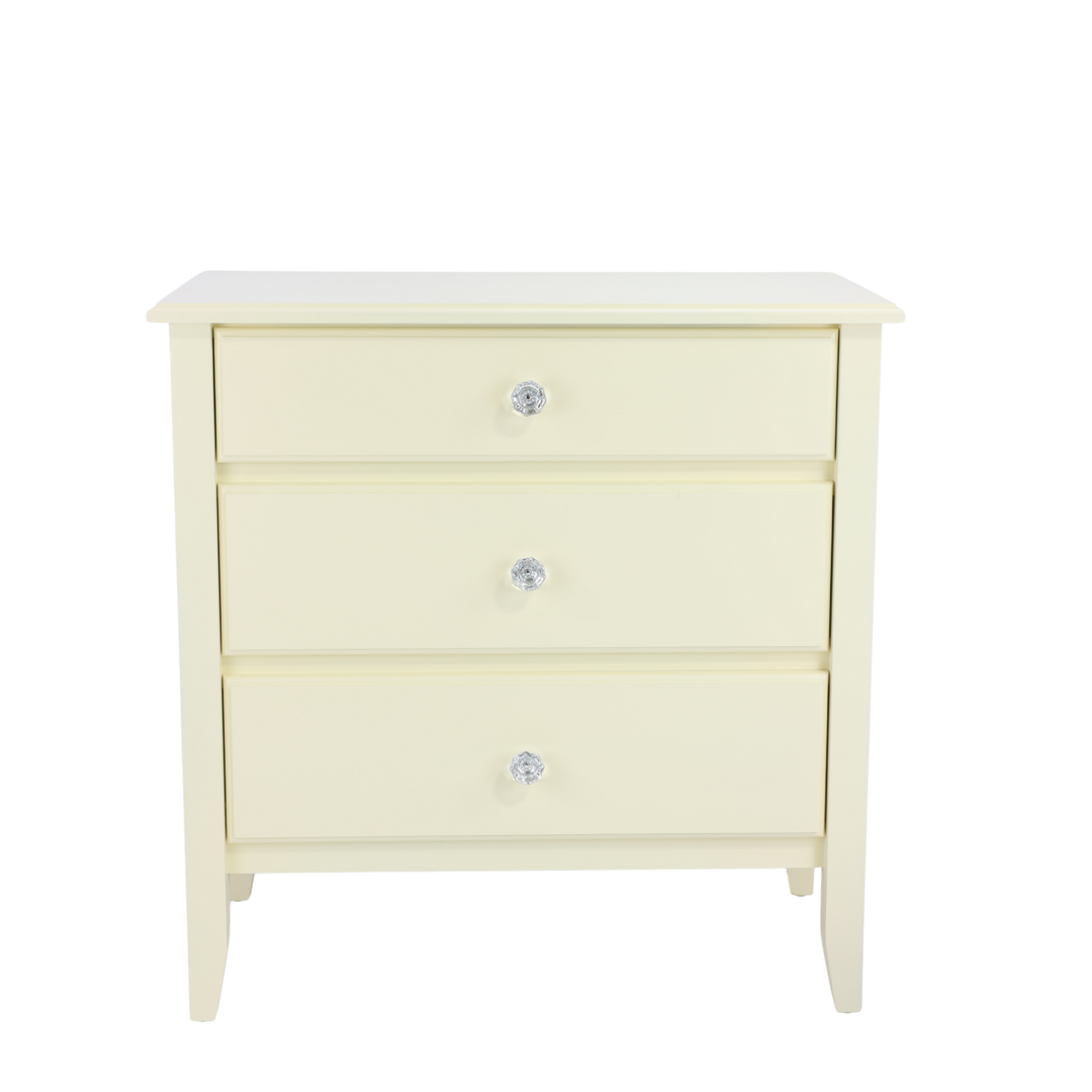 3-Drawer Bedside Chest with Smooth Panels and Crystal Knobs in Mead