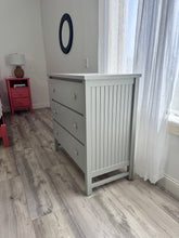 Load image into Gallery viewer, Farmhouse 3-Drawer Wide Chest in Driftwood
