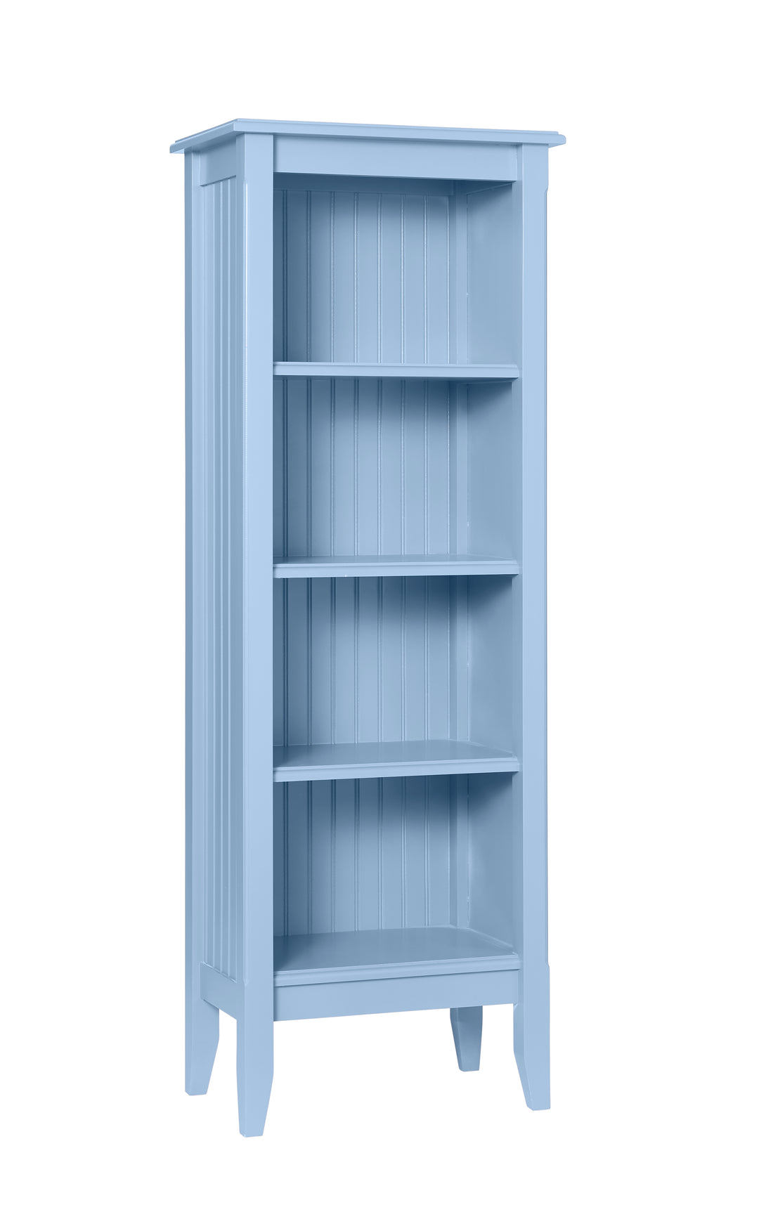 Narrow Bookcase with Beadboard Panels in Forget-Me-Not