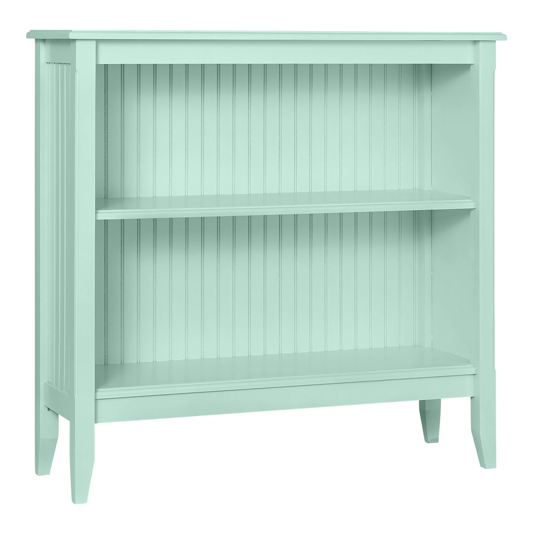 Low Wide Bookcase with 2-Fixed Shelves with Beadboard Panels in Taffy