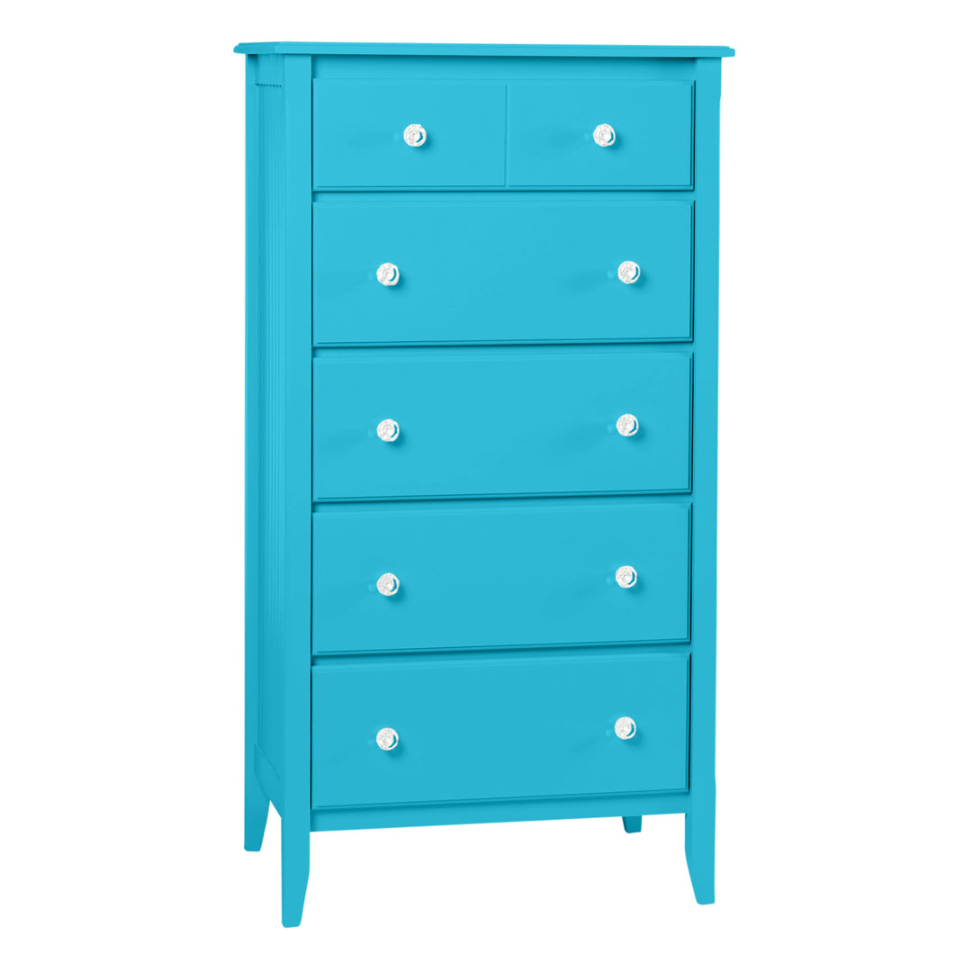 5-Drawer Chest with Beadboard Panels and Crystal Knobs in Surf&