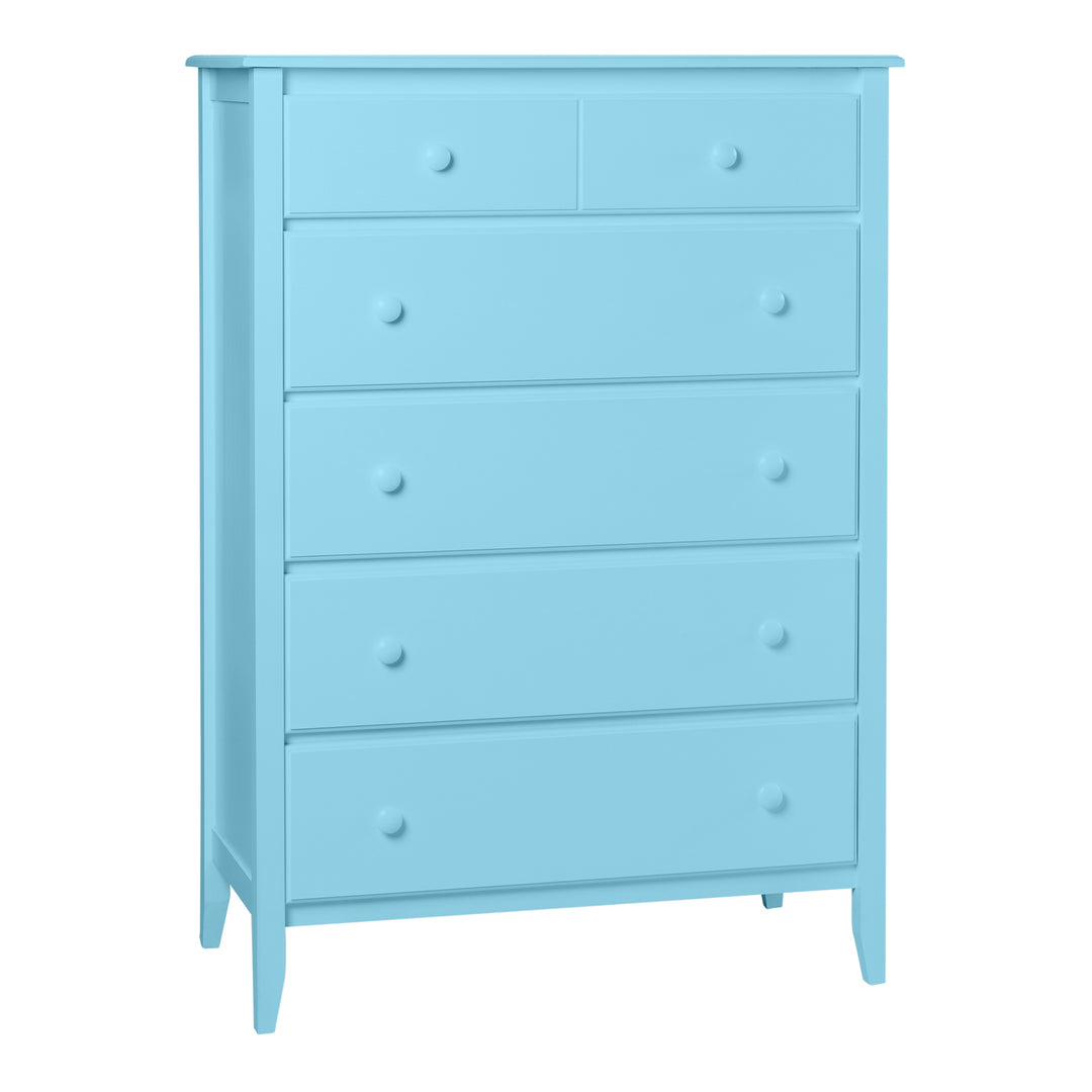 5-Drawer Wide Chest with Beadboard Panels and Crystal Knobs in Daydream