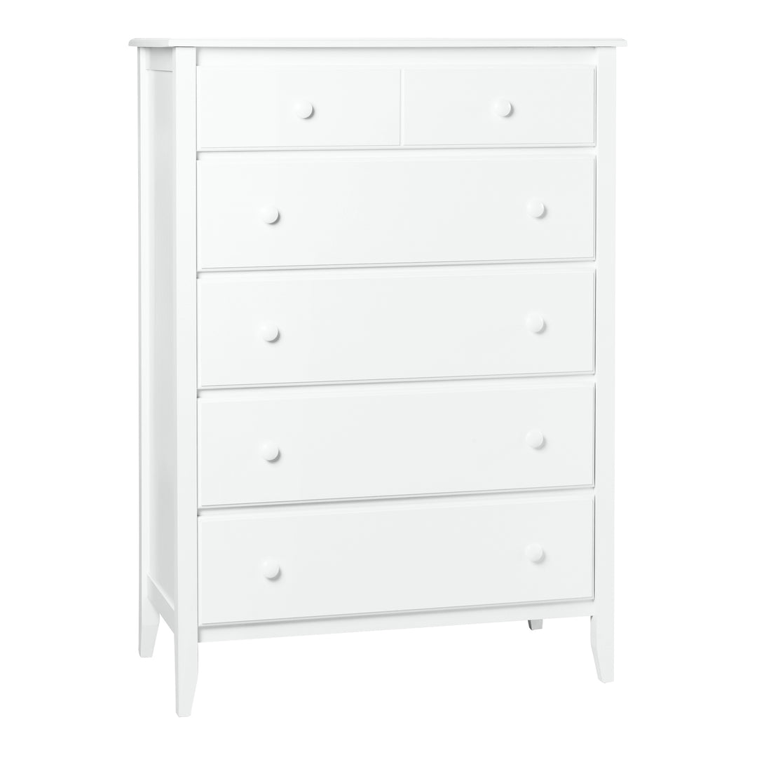 5-Drawer Wide Chest with Beadboard Panels and Small Mushroom Knobs in Sugar