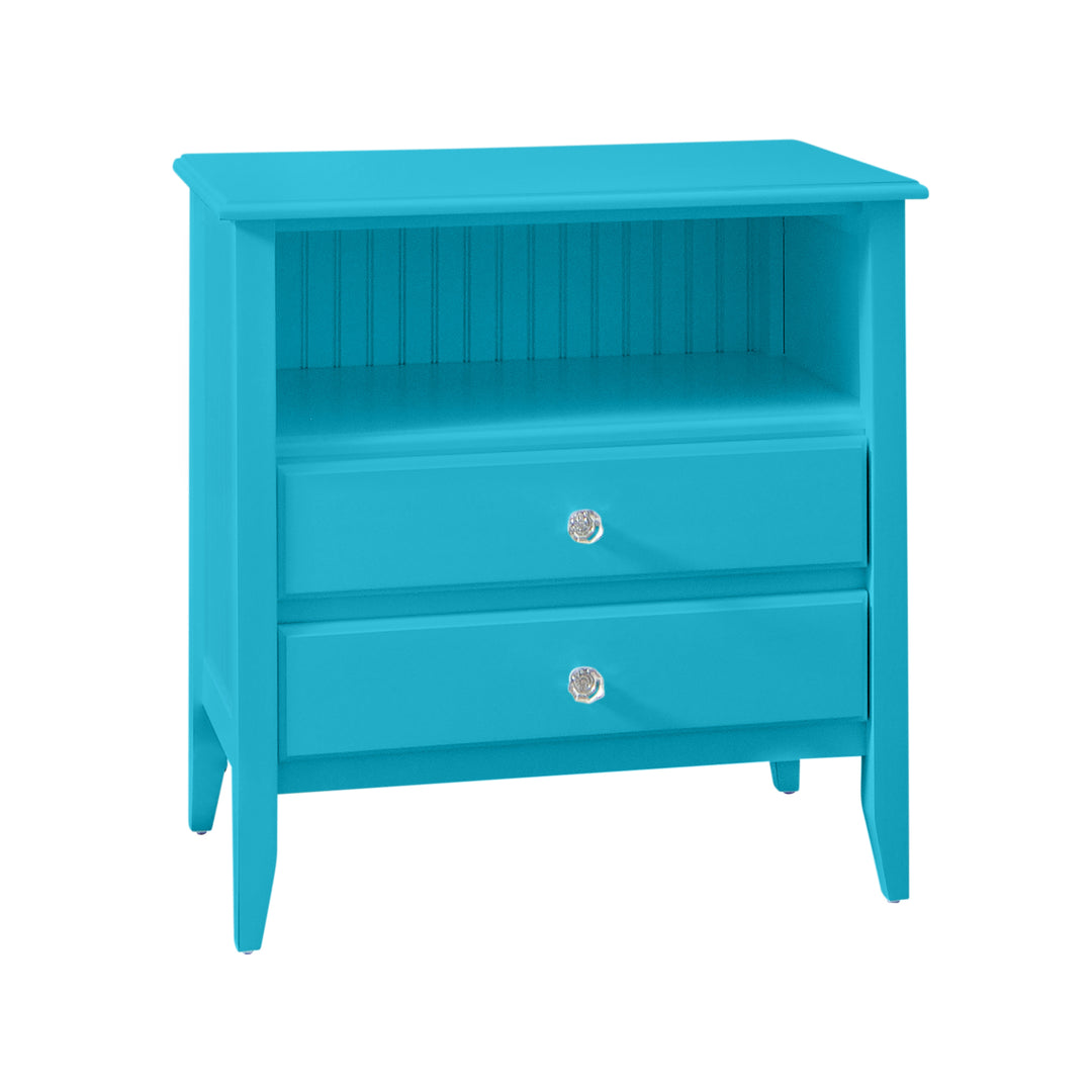 2-Drawer Open-Top Bedside Chest with Beadboard Panels and Crystal Knobs in Surf&