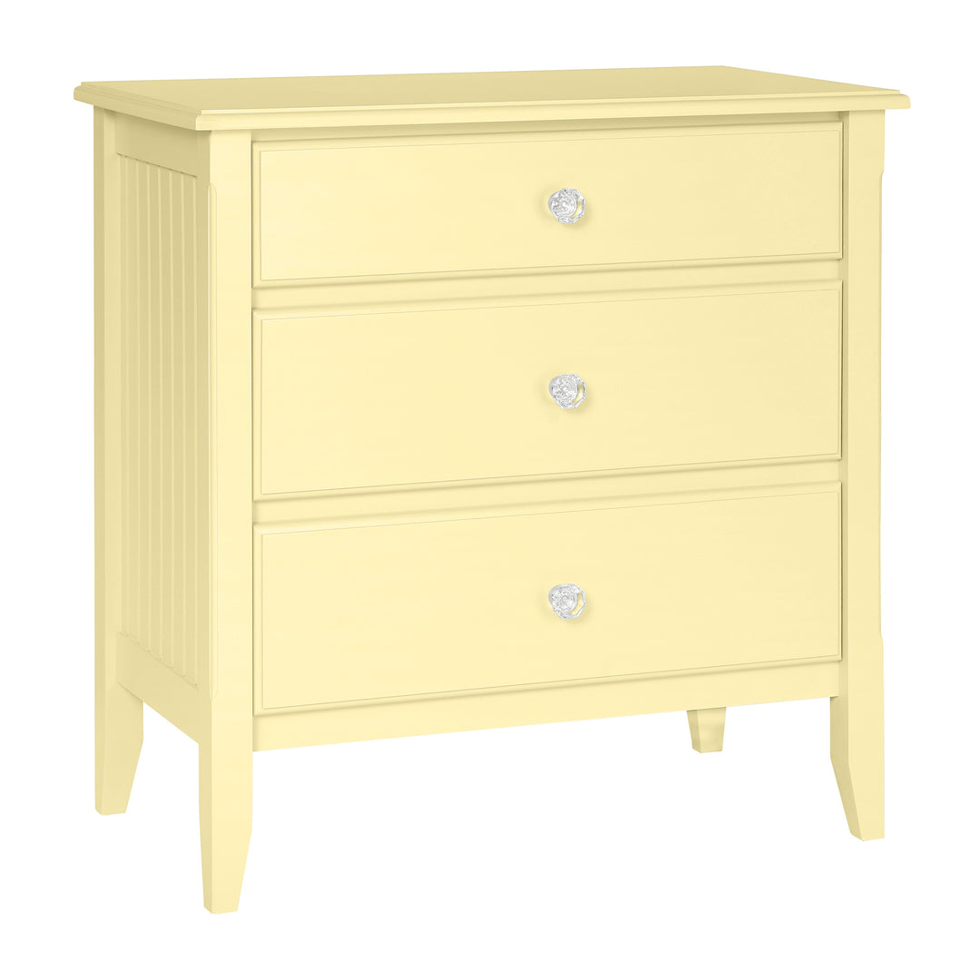 3-Drawer Bedside Chest with Smooth Panels and Crystal Knobs in Mead