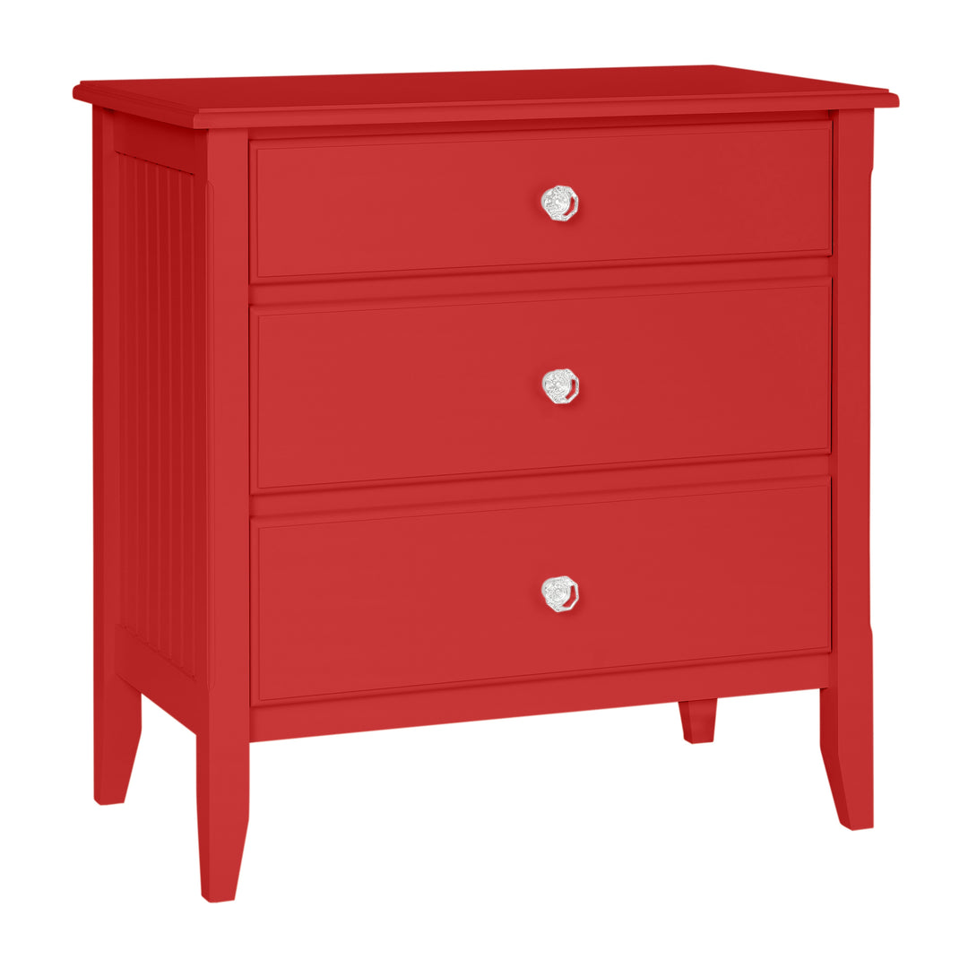 3-Drawer Bedside Chest with Beadboard Panels and Crystal Knobs in Regatta
