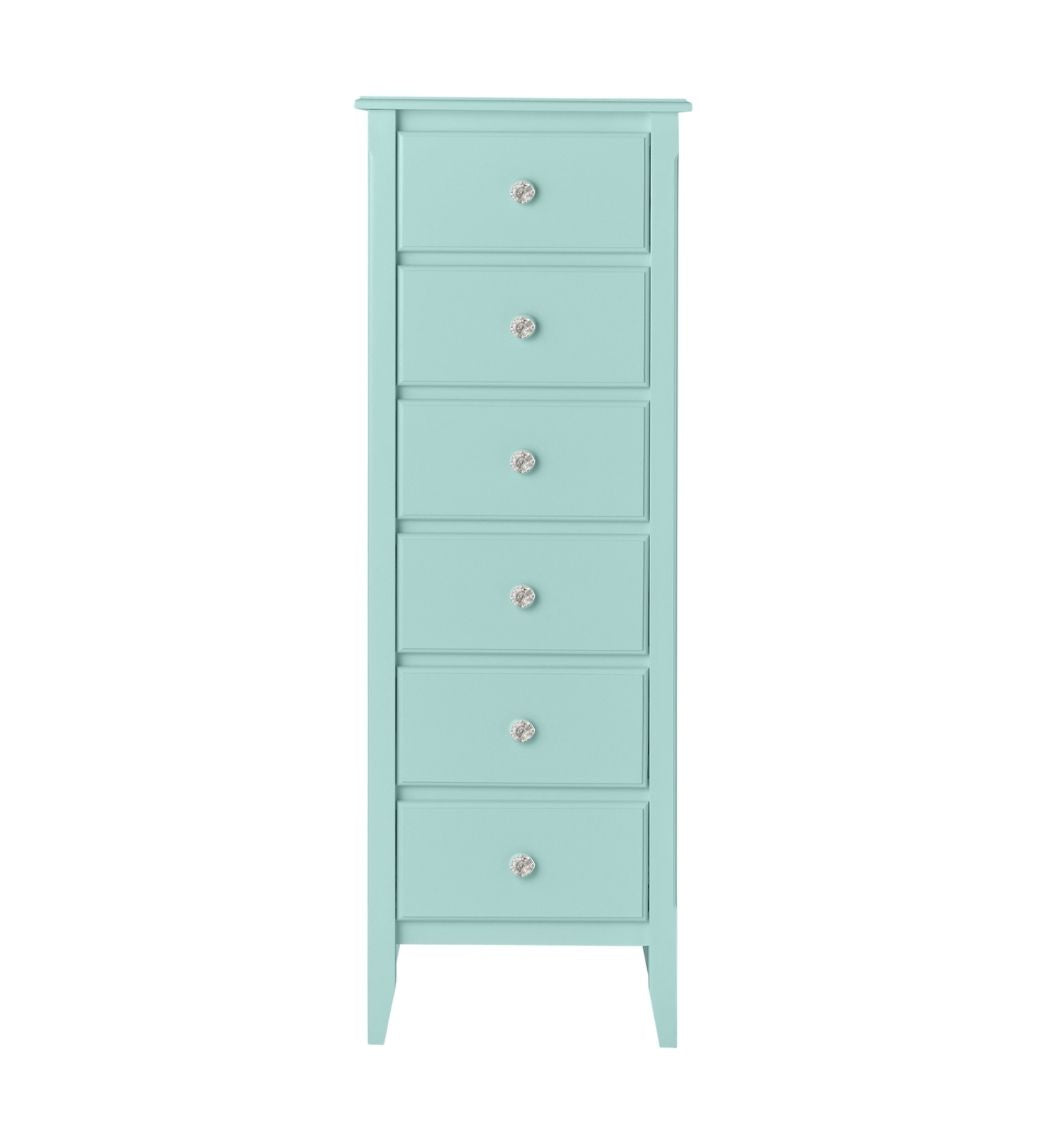 6-Drawer Lingerie with Beadboard Panels and Crystal Knobs in Windy Sky